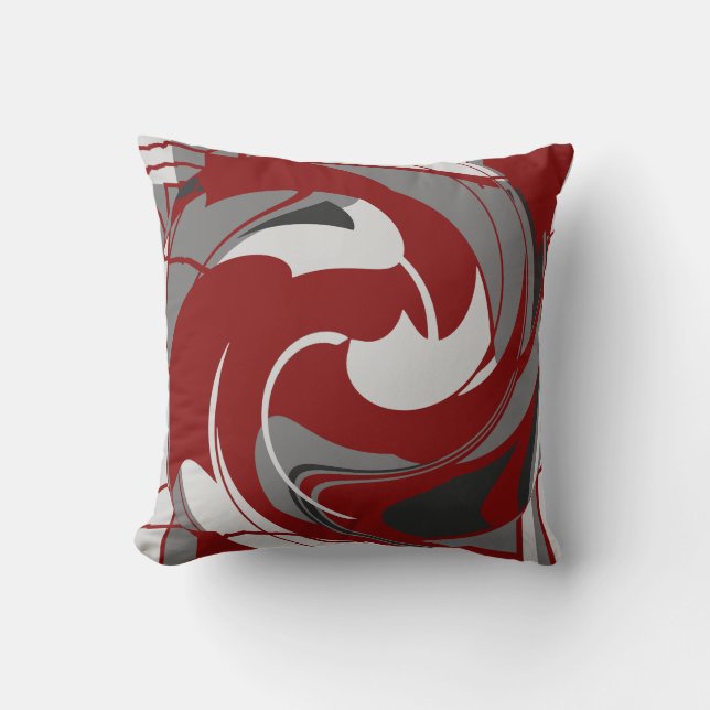 Gray Shades on Dark Red Abstract Flower Art Design Kudde (Framsida)