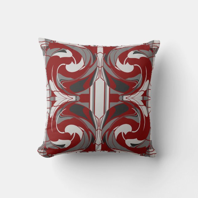 Gray Shades on Dark Red Floral Large Tile Design Kudde (Framsida)