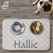 Gray Spanish Tile Personalized Pet Food Mat