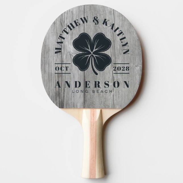 Gray Timber Irish Lucky Clover Wedding Crest Pingisracket (Baksidan)
