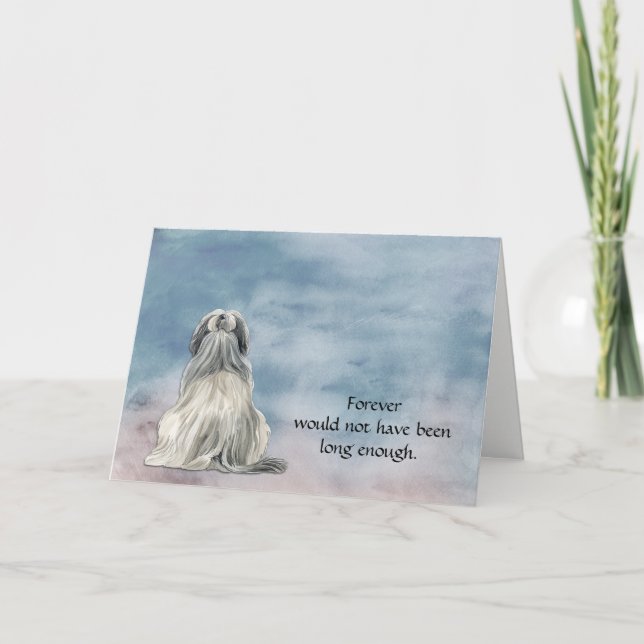 Gray White Lhasa Apso Dog Sympathy Card Helgkort (Framsida)
