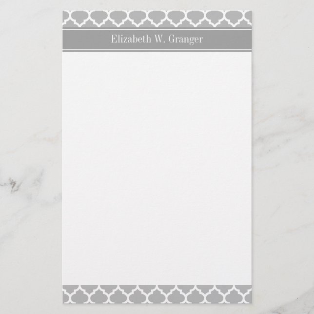 Gray White Moroccan #5 Dark Gray Name Monogram Brevpapper (Framsida)