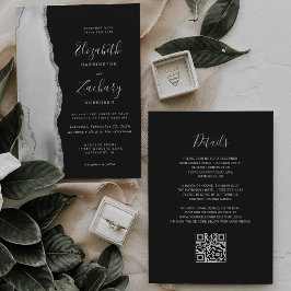 Gray White Silver Agate Slate QR Code Wedding Inbjudningar