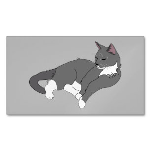 Gray & White Tuxedo Cat Magnetiska Visitkort