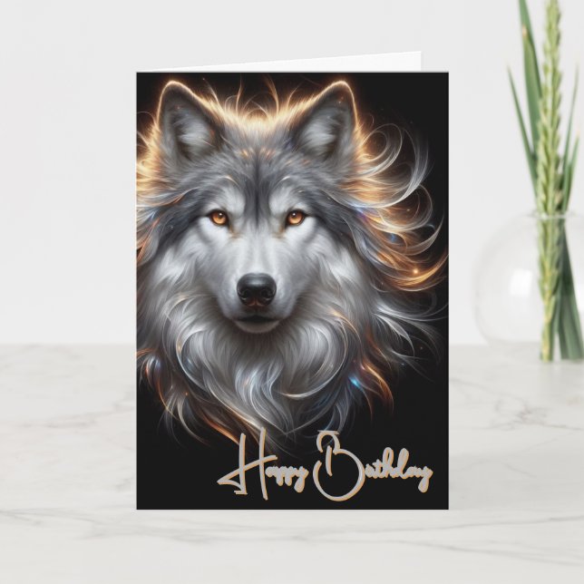 Gray Wolf Happy Birthday Card Kort (Framsida)