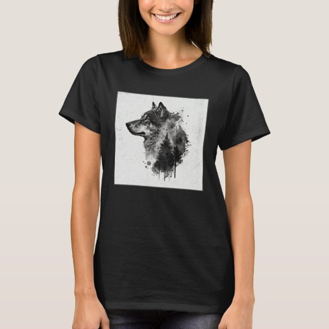 Gray Wolf Paint Splatter Warrior Wild Animal Uniqu T Shirt (Framsida)