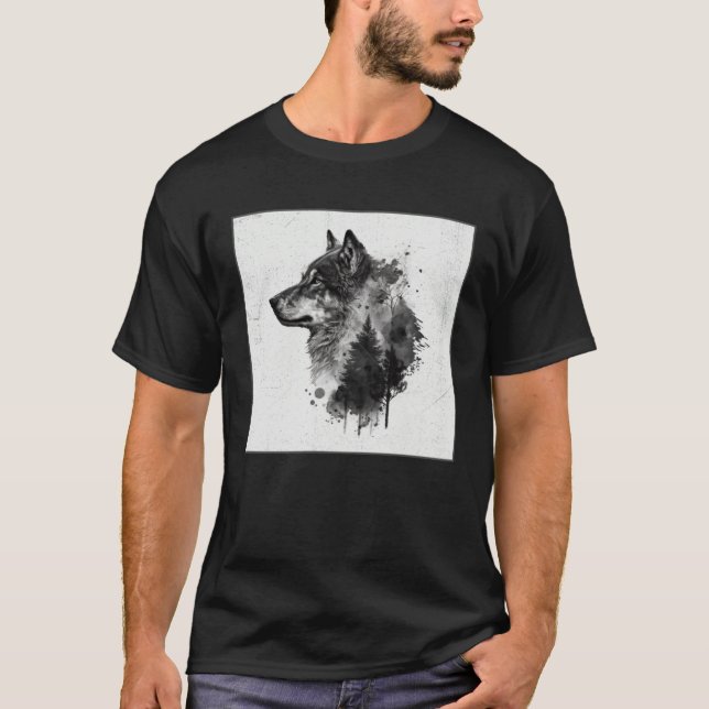 Gray Wolf Paint Splatter Warrior Wild Animal Uniqu T Shirt (Framsida)