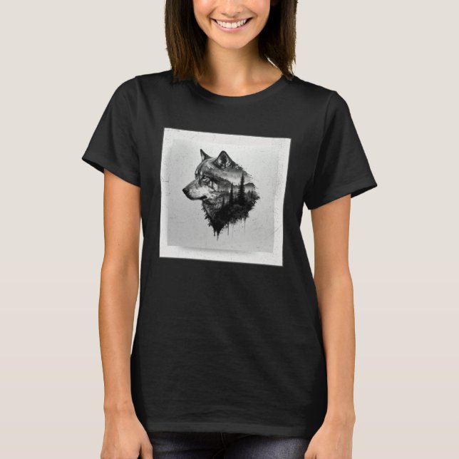 Gray Wolf Paint Splatter Warrior Wild Animal Uniqu T Shirt (Framsida)