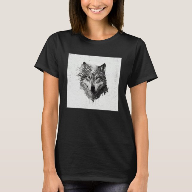 Gray Wolf Paint Splatter Warrior Wild Animal Uniqu T Shirt (Framsida)