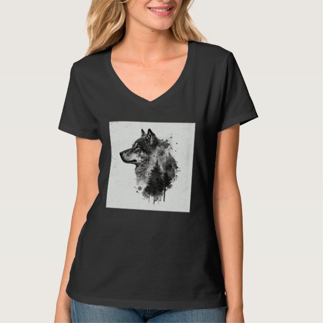 Gray Wolf Paint Splatter Warrior Wild Animal Uniqu T Shirt (Framsida)