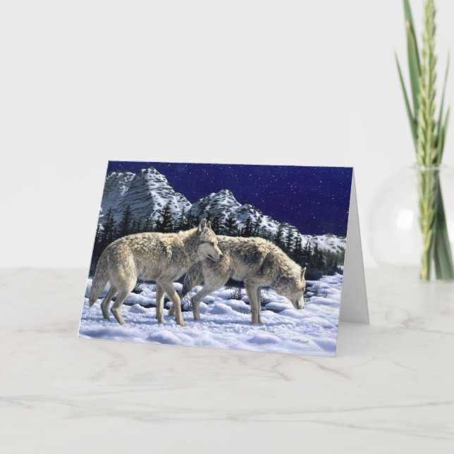 Gray Wolves in Snowy Winter Mountains Kort (Framsida)