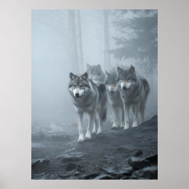 Gray Wolves in Thick Mist Poster