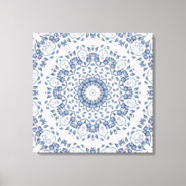 Grayish Blue Blommigt Mandala Canvastryck