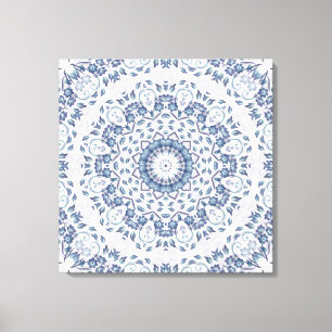 Grayish Blue Blommigt Mandala Canvastryck