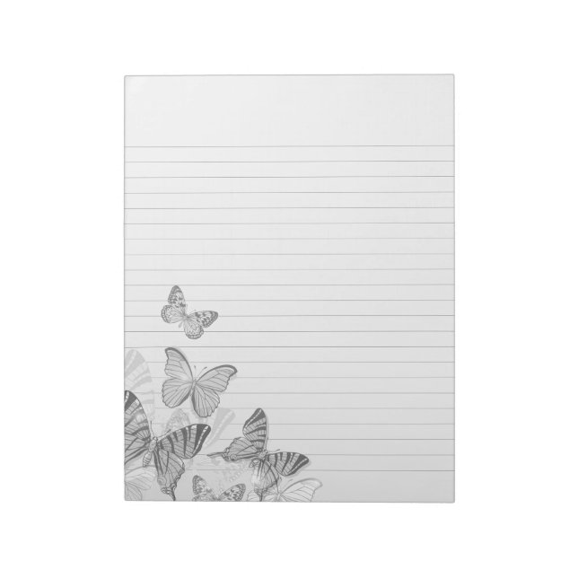Grayscale Butterflies Lined Notes Paper Notepad Anteckningsblock (Roterad)