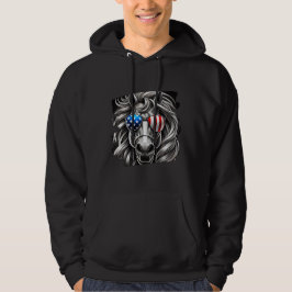 Grayscale Horse Art with American Flagga Sunglasse Hoodie