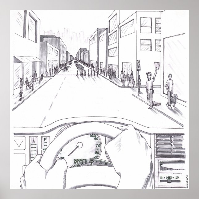 Grayscale Illustration Point of View of Driving Poster (Framsidan)