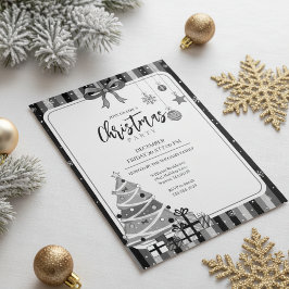 Grayscale Modern Christmas Tree Invitation Inbjudningar