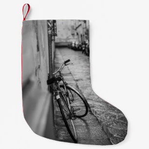 GRAYSCALE PHOTO OF BIKE ON WALL LITEN JULSTRUMPA