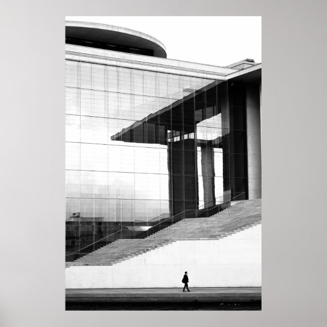 GRAYSCALE PHOTO OF MAN WALKING ON CONRETE PAVEMEN POSTER (Framsidan)