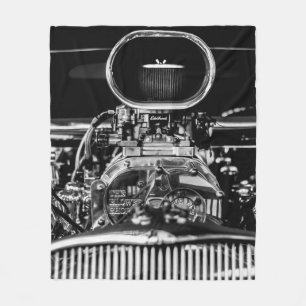 GRAYSKALFOTOGRAFI AV MOTORN VINTAGE BIL FLEECEFILT
