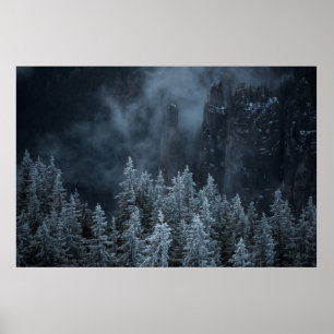 GRAYSKALFOTOGRAFI AV MOUNTAIN OCH TRÄD TÄCKNING POSTER