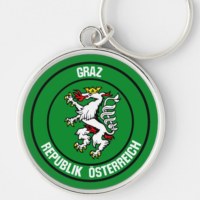 Graz rundaEmblem Rund Silverfärgad Nyckelring (Framsidan)