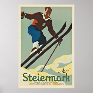 Graz Steiermark Österrike Vintage Skidposter Poster