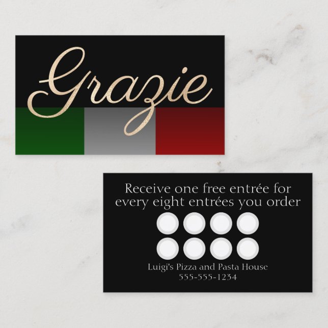 Grazie Black Italiant Restaurant Loyalty Card Visitkort (Fram/baksida)