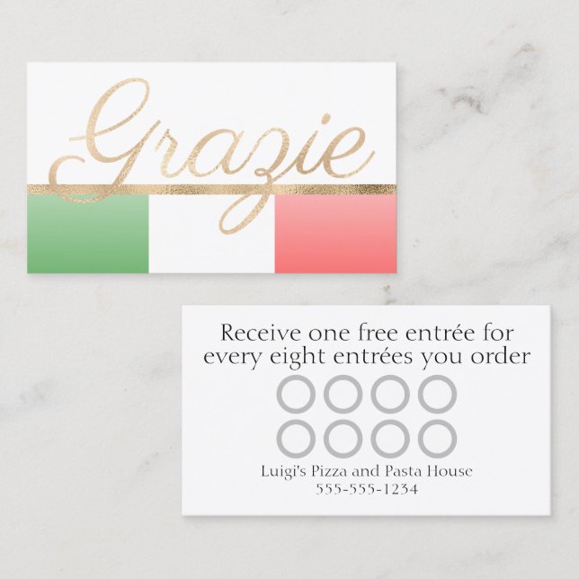 Grazie Italiant Restaurant Loyalty Card Visitkort (Fram/baksida)