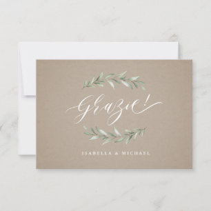 Grazie! Kraft Simple calligraphy rustic greenery Tack Kort