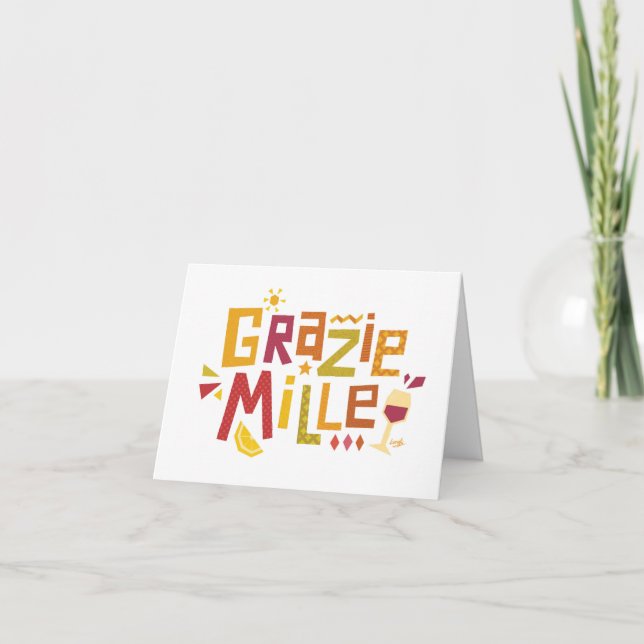 'Grazie mille' a thousand thanks greetings card Tack Kort (Framsida)