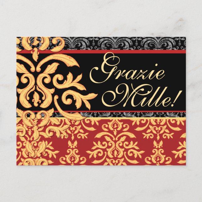 Grazie Mille Gilded Damask Italias tack. Vykort (Framsida)