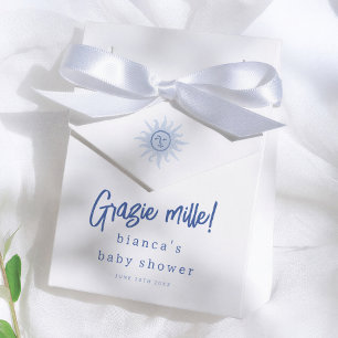 Grazie Mille! Italiensk sommarblå pojk-baby shower Presentaskar