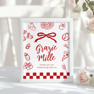 Grazie Mille Tack för att du kom Whimsical Pizza Poster
