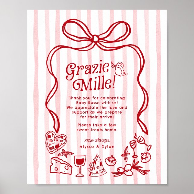 Grazie Mille Whimsical Italian Lemons Baby Shower Poster (Framsidan)