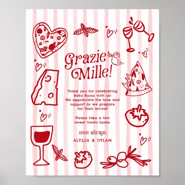 Grazie Mille Whimsical Italian Lemons Baby Shower Poster (Framsidan)
