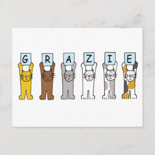 Grazie Tack på italienska Tecknad Cats Vykort