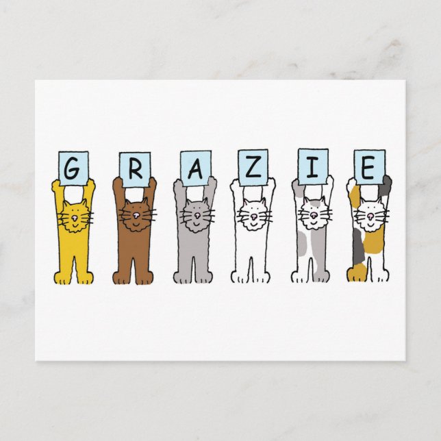 Grazie Tack på italienska Tecknad Cats Vykort (Framsida)