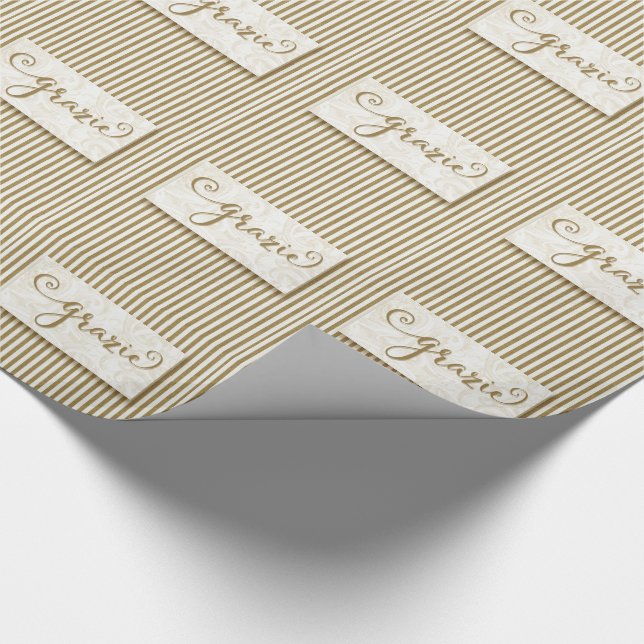 Grazie Typography with Soft Taupe Cream Rand Presentpapper (Hörn)