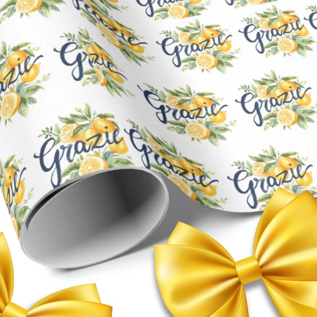 Grazie Watercolor Lemons Repeat Presentpapper (Grazie Watercolor Lemons repeat Italian Thank You Gift Wrapping Paper)