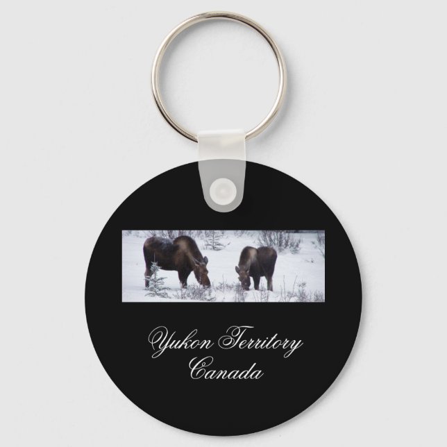 Grazing Moose; Yukon Territory, Kanada Nyckelring (Framsida)