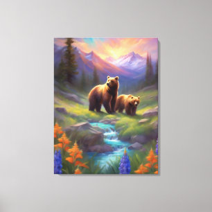 Gråzzly Bear Rocky Mountain Vår-målning Canvastryck
