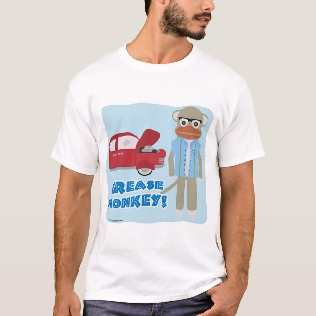 Grease Monkey Funny Mechanic Tecknad Art T-shirt (Framsida)