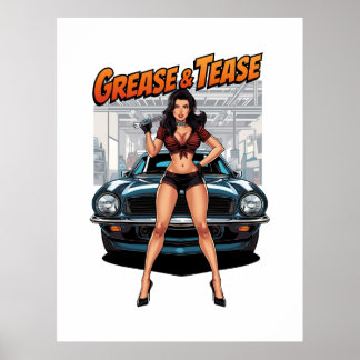 Grease & Tease – Varm Rod Pin-Up Flicka Poster