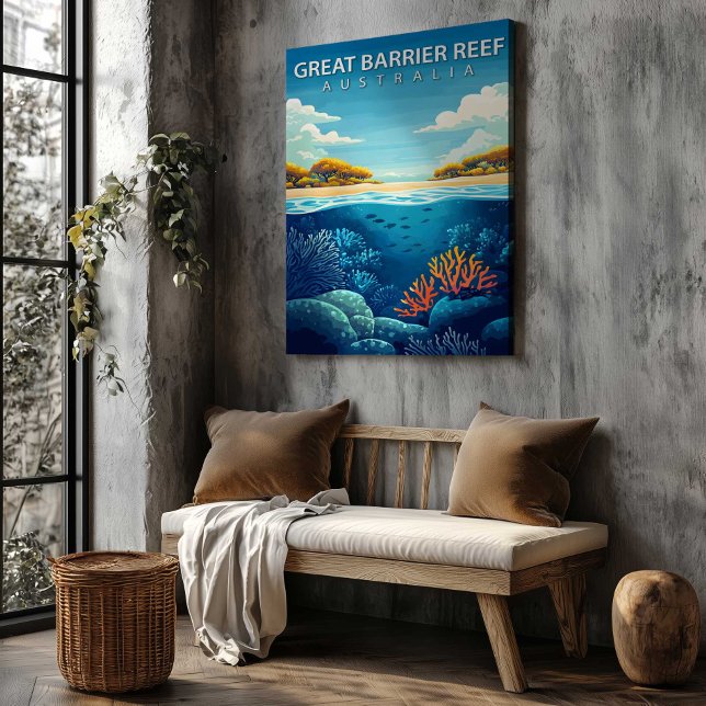 Great Barrier Reef Destinations Canvastryck (Great Barrier Reef Australia Travel Poster Canvas Wall Art by TinkPrints.)