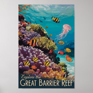 Great Barrier Reef Queensland Resa Konst Vintage Poster