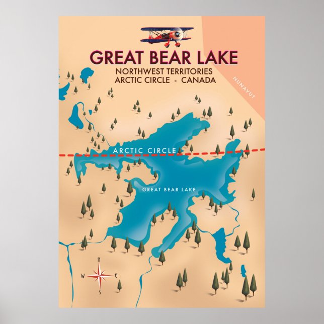 Great Bear Lake, Kanada, kart-reseaffisch konst Poster (Framsidan)