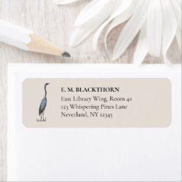 Great Blue Heron Hand-Drawn Victorian Address Returadress Etikett