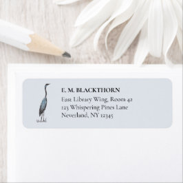 Great Blue Heron Hand-Drawn Victorian Address Returadress Etikett